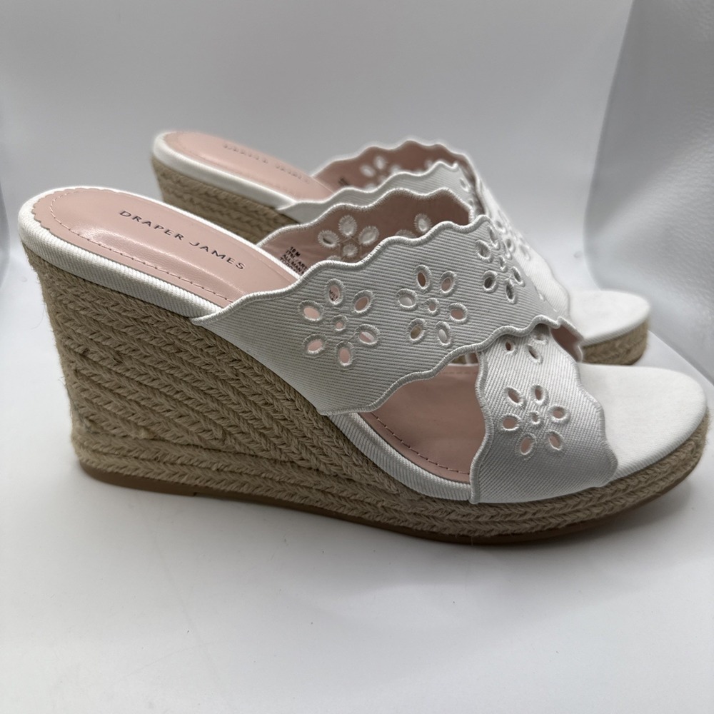 Draper James Size 10 M EMILY White Wedge Heeled Sandals‎ Women's Shoes